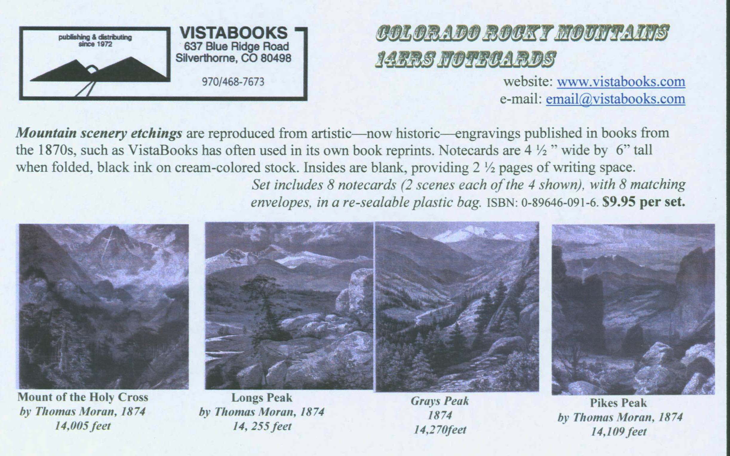NOTECARDS--Colorado Rockies: Holy Cross, Pikes, Longs, Grays. 